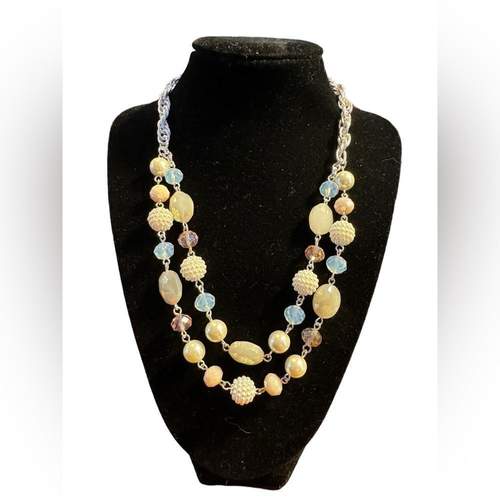NWT Charter Club Silver-Tone Mixed Bead Double-Row Statement Necklace